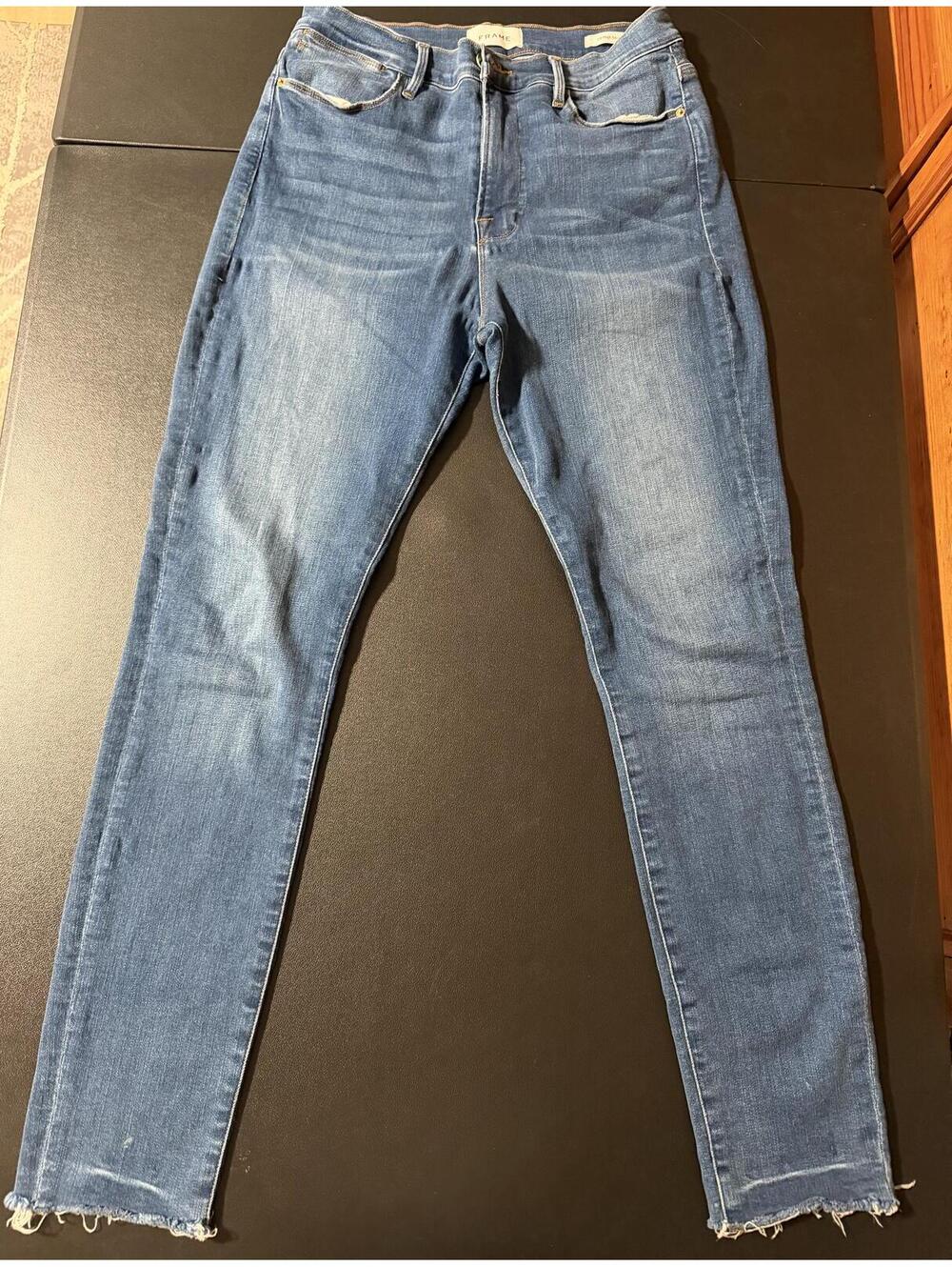FRAME Women’s Le High Skinny Jeans Size 30 Medium Wash Stretch Denim Frayed Hem